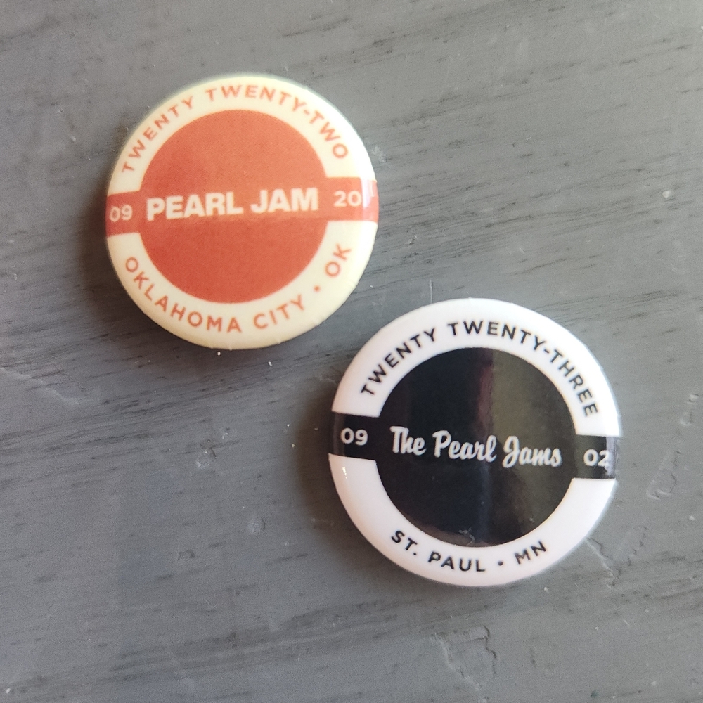2 Pearl Jam Mini Pins/Buttons 2023 St. Paul MN & 2022 Oklahoma City OK